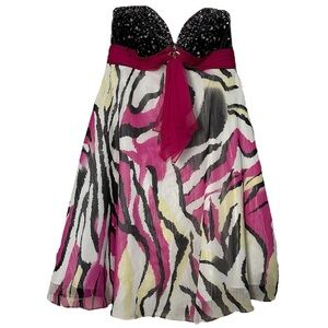 Blush Prom by Alexia Dress Strapless Zebra Print w/ Pink Sequins Formal Size 8